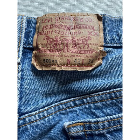 Levis 501XX Blue Denim Jeans L34 W42 Button Fly 100% Cotton Made In USA - Picture 5 of 11